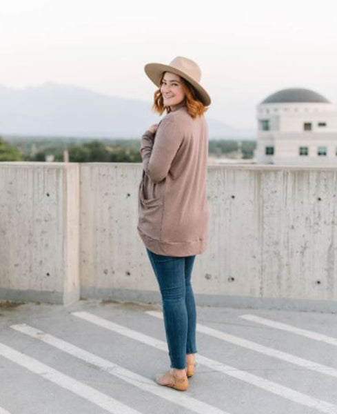 Women's Heathered Taupe Bamboo Slouchy Cardigan